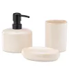 Set 3 accesorii baie Navaris, dispenser + suport periute + savoniera, bej, ceramica/metal