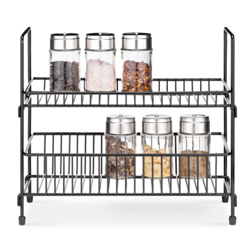 Raft condimente Navaris, 2 niveluri pliabil, 30x26x14.5 cm, blat bucatarie, negru, metal