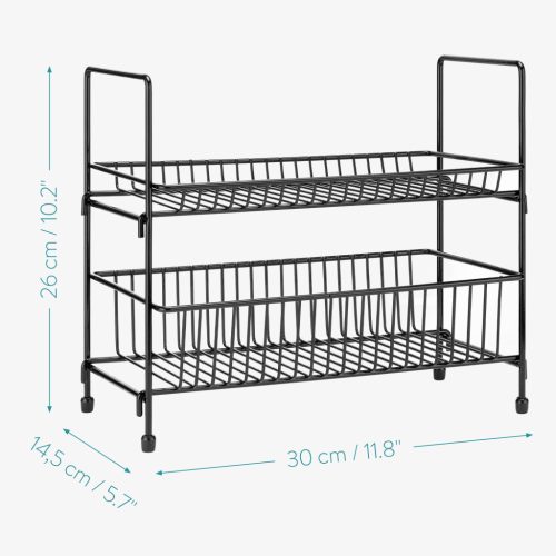Raft condimente Navaris, 2 niveluri pliabil, 30x26x14.5 cm, blat bucatarie, negru, metal