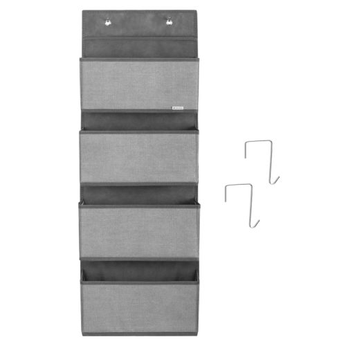 Organizator suspendat usa Navaris, 4 compartimente, 33x9x92 cm, pentru dulap si usa, gri, metal