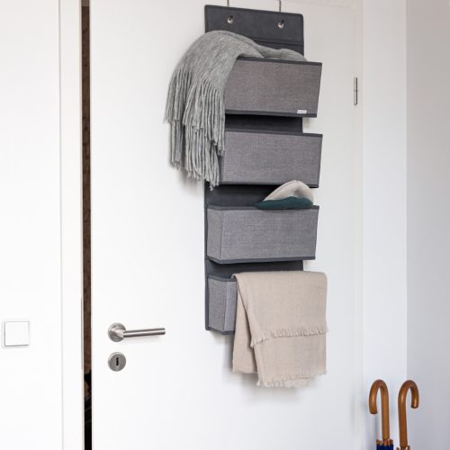 Organizator suspendat usa Navaris, 4 compartimente, 33x9x92 cm, pentru dulap si usa, gri, metal