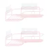 Set 2 rafturi colt dus Navaris, autoadezive, 26.5x26.5x7 cm, max 3 kg/polita, roz, metal