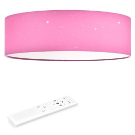   Plafoniera LED Navaris cu efect de stele, rotunda, 40 cm, telecomanda, 22 W, roz, textil/metal