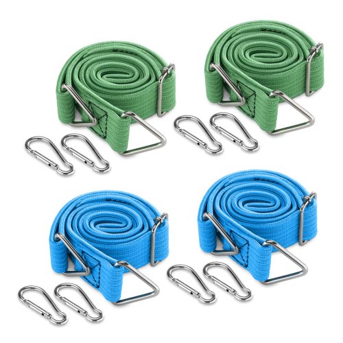Set 4 Corzi elastice plate reglabile Navaris, cu carabiniere, pentru camping, 57645.01