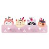Cuier perete copii Navaris, 4 carlige, design animale, 40x14.8x0.9 cm, multicolor, lemn