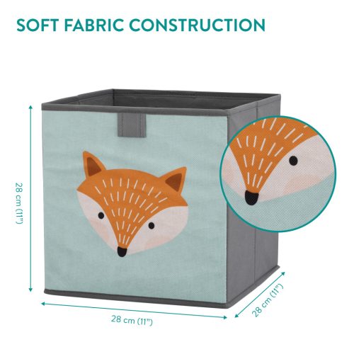Set 3 cutii depozitare copii Navaris, 28x28x28 cm, design vulpe, verde, polipropilena/carton