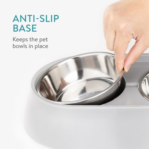 Castron dublu pentru animale Navaris, cu suport antiderapant si boluri, 2x350 ml, 58235.2