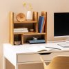 Raft organizator birou reglabil Navaris, 64x15.5x40 cm, modular, natural, lemn acacia, maro, lemn