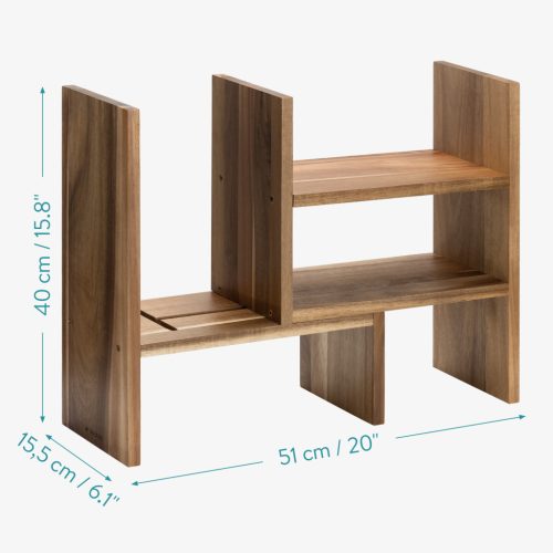 Raft organizator birou reglabil Navaris, 64x15.5x40 cm, modular, natural, lemn acacia, maro, lemn