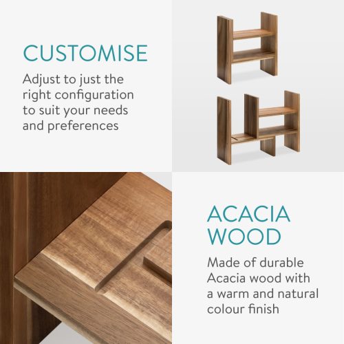 Raft organizator birou reglabil Navaris, 64x15.5x40 cm, modular, natural, lemn acacia, maro, lemn