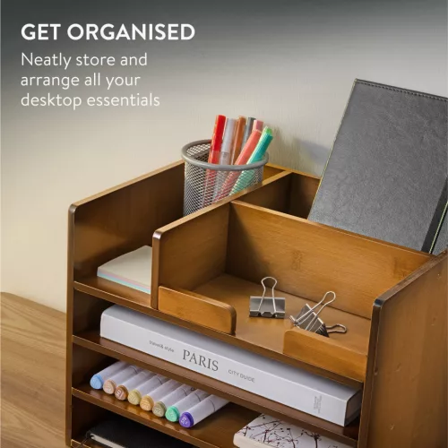 Organizator birou cu sertare Navaris, 33x24x26 cm, pentru documente si papetarie, maro, bambus