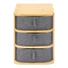 Organizator machiaj 3 niveluri Navaris, sertare textile, 23x17.5x22.5 cm, crem, bambus/textil