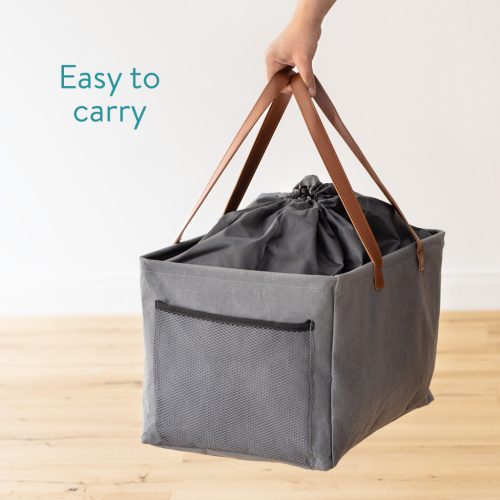 Set 2 cosuri rufe pliabile Navaris, 37 L, manere laterale si snur, 43x31x28 cm, gri/gri inchis, textil