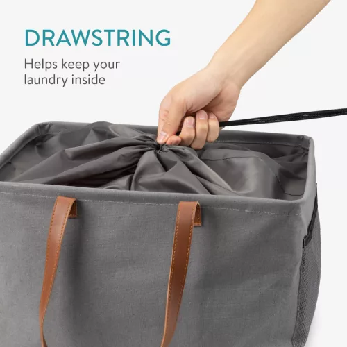 Set 2 cosuri rufe pliabile Navaris, 37 L, manere laterale si snur, 43x31x28 cm, gri/gri inchis, textil