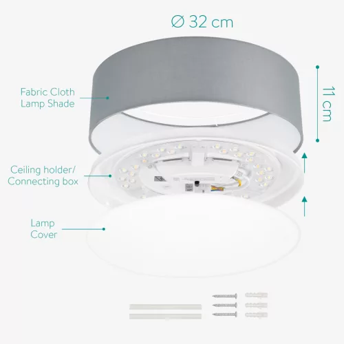 Plafoniera LED tavan Navaris, 22W, diametru 32 cm, telecomanda, gri/gri deschis, plastic/metal