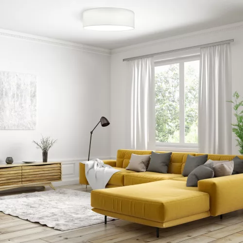 Plafoniera LED tavan Navaris, 22W, diametru 32 cm, telecomanda, 25000h, alb, textil/metal
