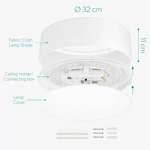 Plafoniera LED tavan Navaris, 22W, diametru 32 cm, telecomanda, 25000h, alb, textil/metal