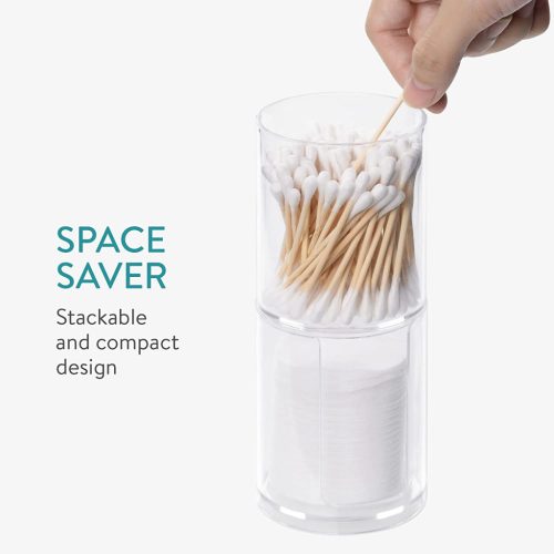Navaris kozmetikai rendszerező, vattakorong és fültisztító pálcika tartó, átlátszó, 2 rekeszes, műanyag/bambusz, 59140.01