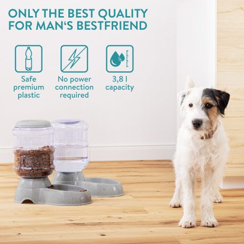1x automata ételadagolóból és 1x automata vízadagolóból álló készlet kutyáknak/macskáknak, szürke, 3.8l, 48332.19