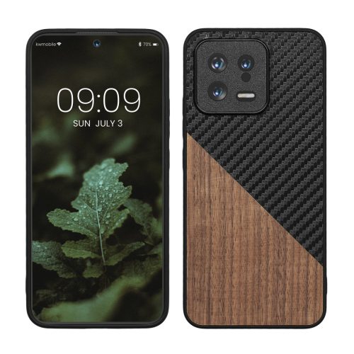 Kwmobile tok Xiaomi 13 5G-hez, barna/fekete, fa/szilikon, 60705.01