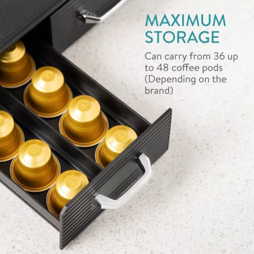 Kávéfőző tartó szett, 3 fiókkal 48 Nespresso kapszulához és 2 fiókos tároló fogyóeszközökhöz, fekete, 60824.01