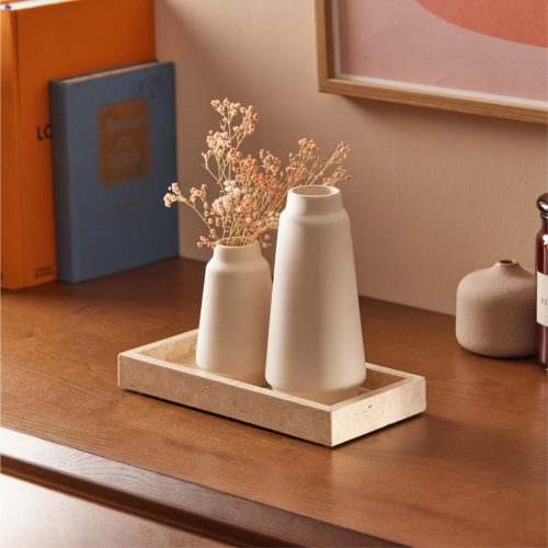 Tava travertin Navaris, 25x12x3 cm, decor/organizare, bej, piatra naturala