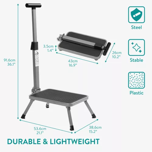 Scaun pliabil cu maner antiderapant Navaris, suport 150kg, metal, 60999.01