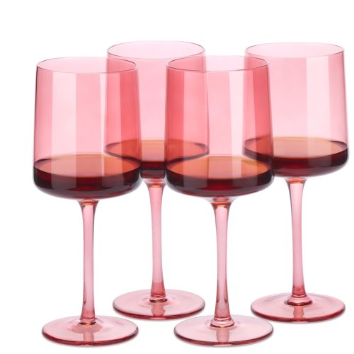 Set 4 Pahare Vin Navaris, 400 ml, cu picior, roz, design modern, 56212.04