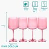 Set 4 Pahare Vin Navaris, 400 ml, cu picior, roz, design modern, 56212.04