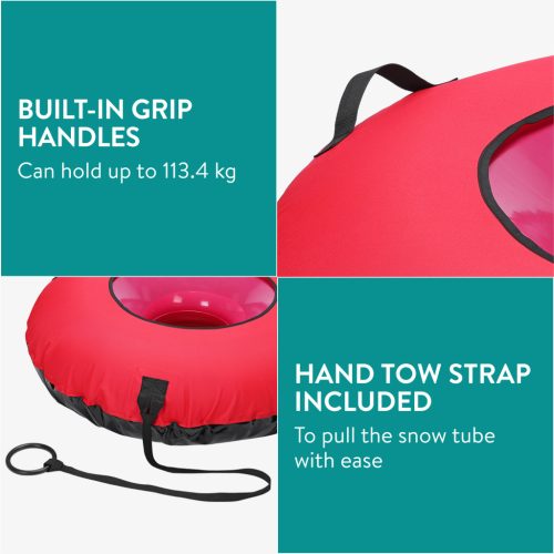 Sanie gonflabila Navaris, diametru 100 cm, cu manere robuste, umflare rapida, rosu, PVC/poliester