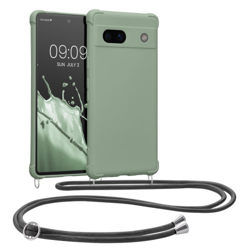 Kwmobile Google Pixel 7a telefontok nyakpánttal, világoszöld, szilikon, 61600.172