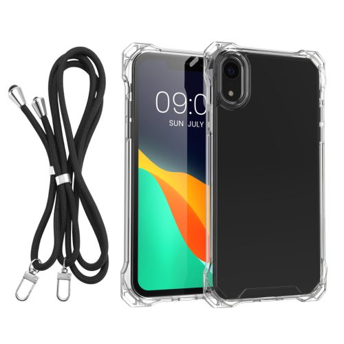 Kwmobile tok levehető nyakpánttal Apple iPhone XR-hez, átlátszó/fekete, polikarbonát, 61618.01