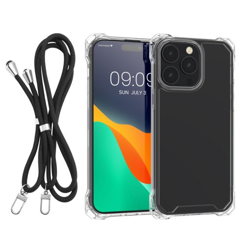 Kwmobile tok levehető nyakpánttal Apple iPhone 14 Pro Max készülékhez, átlátszó/fekete, polikarbonát, 61622.01