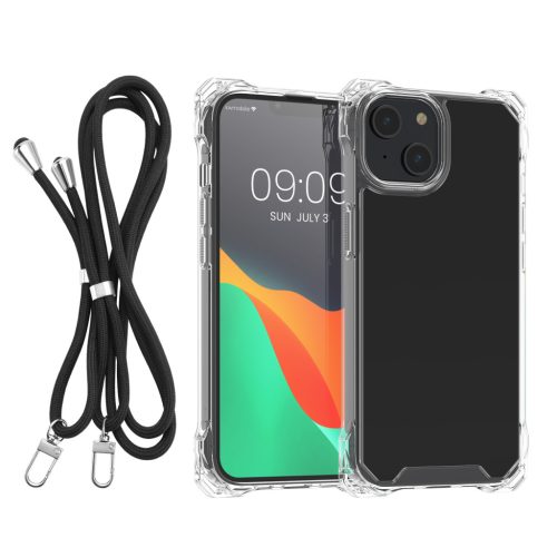 Kwmobile tok levehető nyakpánttal Apple iPhone 14/iPhone 13 készülékhez, átlátszó/fekete, polikarbonát, 61620.01