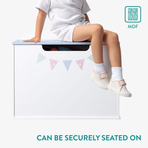 Cutie depozitare jucarii din lemn Navaris, 60x41x39 cm, banca pentru sezut, albastru, lemn