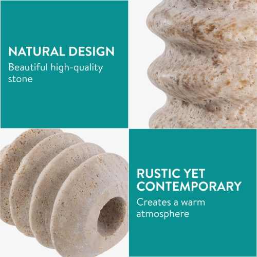 Set 2 suporturi lumanari Navaris, marmura naturala, greutate stabila, alb/gri, piatra naturala