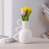 Vaza pitcher sculpturala Navaris, 15.5x11x19 cm, cu maner, dolomit, alb, plastic