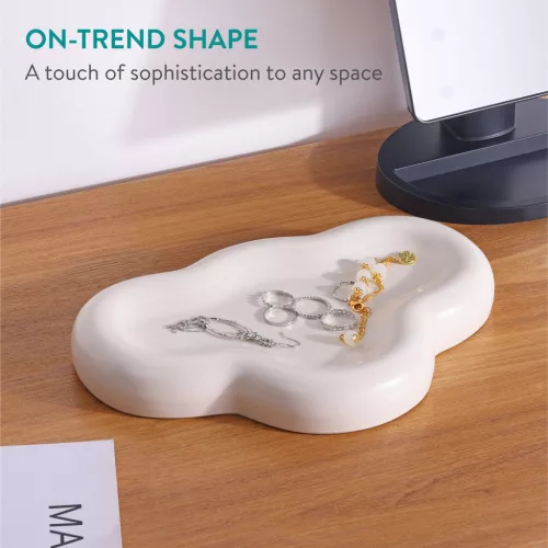 Tava ceramica Navaris, design abstract Cloud, 24x16.5x3 cm, pentru bijuterii, alb, ceramica