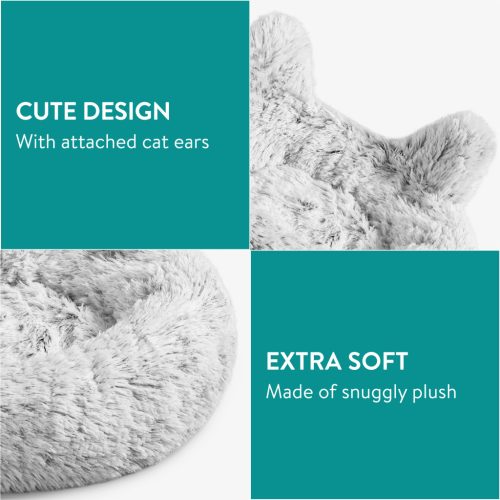 Pat pentru pisici Navaris cu urechi si jucarie, 50x50 cm, plus, roz, 61688.22