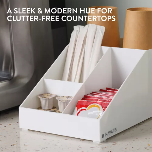 Organizator accesorii cafea Navaris, 4 compartimente, 25.4x16x12.3 cm, HIPS, alb, plastic