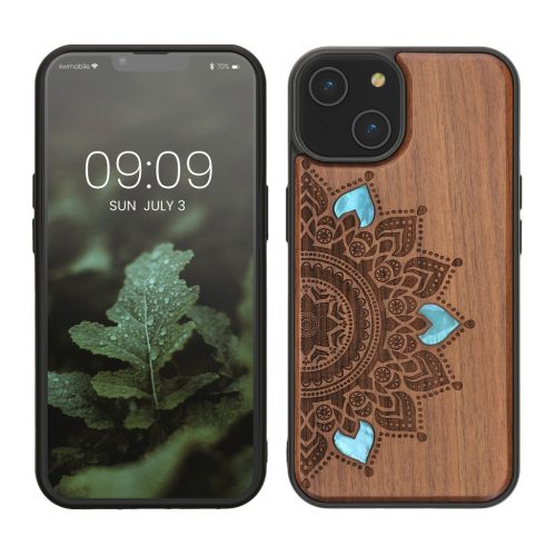 Kwmobile tok Apple iPhone 14-hez, barna, fa/szilikon, 59124.06