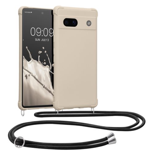 Kwmobile Google Pixel 7a telefontok nyakpánttal, krémszínű, szilikon, 61600.16