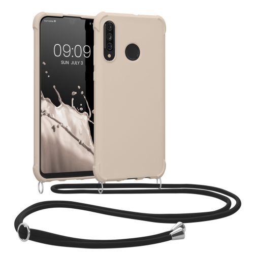 Kwmobile tok nyakpánttal Huawei P30 Lite-hoz, krémszínű, szilikon, 52079.16
