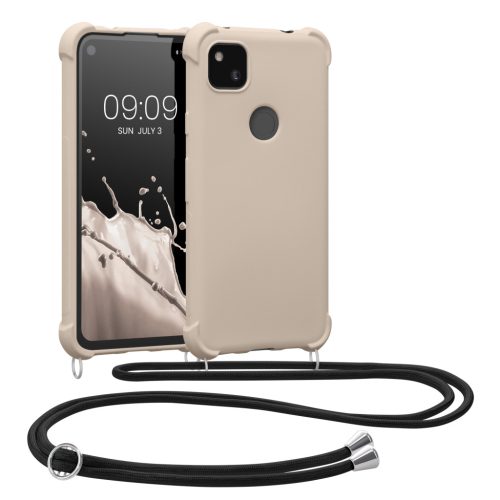 Kwmobile Google Pixel 4a telefontok nyakpánttal, krémszínű, szilikon, 53842.16