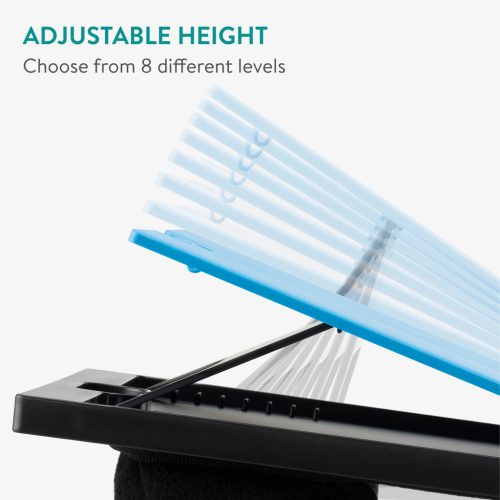 Masa reglabila laptop Navaris, 9 unghiuri, 37.6x28x5.8 cm, perna dubla, negru, plastic/textil