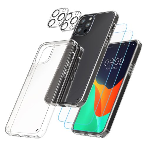 Tokkészlet és 2 előlapi/kameravédő fólia Apple iPhone 12 Pro Max készülékhez, átlátszó, műanyag/edzett üveg, 61820.03