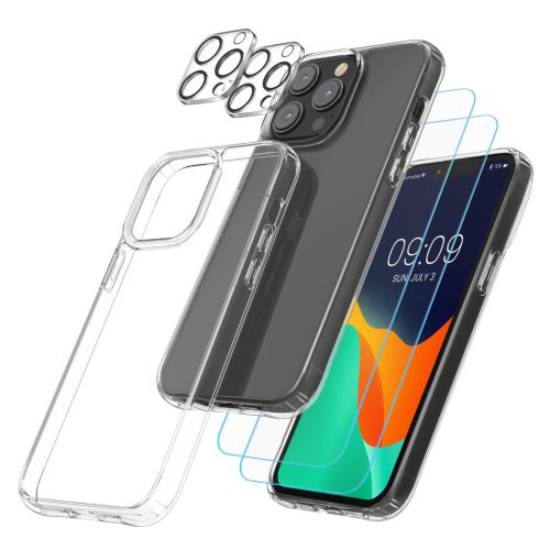 Tokkészlet és 2 előlapi/kameravédő fólia Apple iPhone 13 Pro készülékhez, átlátszó, műanyag/edzett üveg, 61822.03