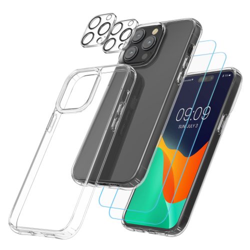 Tokkészlet és 2 előlapi/kameravédő fólia Apple iPhone 14 Pro Max készülékhez, átlátszó, műanyag/edzett üveg, 61826.03