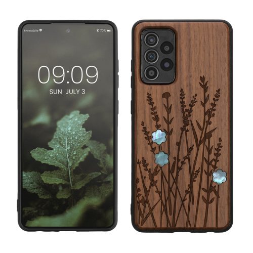 Kwmobile tok Samsung Galaxy A52/Galaxy A52 5G/Galaxy A52s 5G készülékhez, barna, fa/szilikon, 54354.16