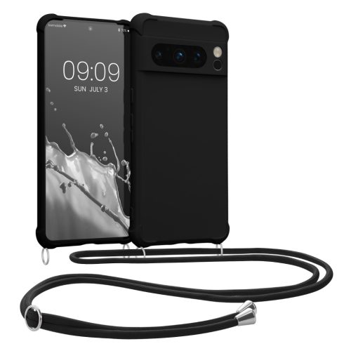 Kwmobile Google Pixel 8 Pro telefontok nyakpánttal, fekete, szilikon, 61868.01